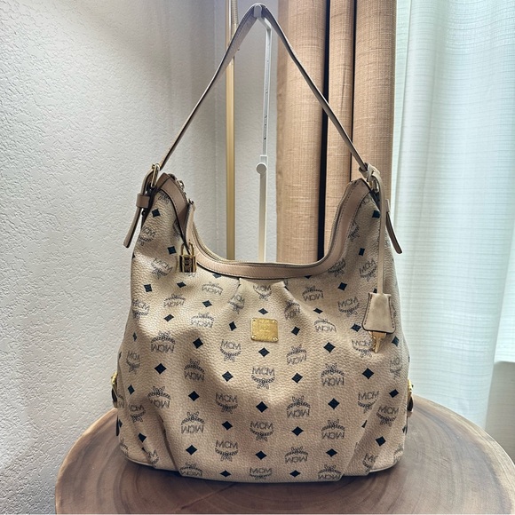 MCM Handbags - Authentic MCM Visetos beige hobo bag large size